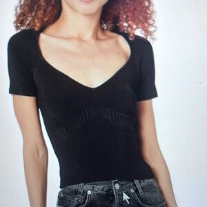 New Guess Black Short Sleeve Knit Top